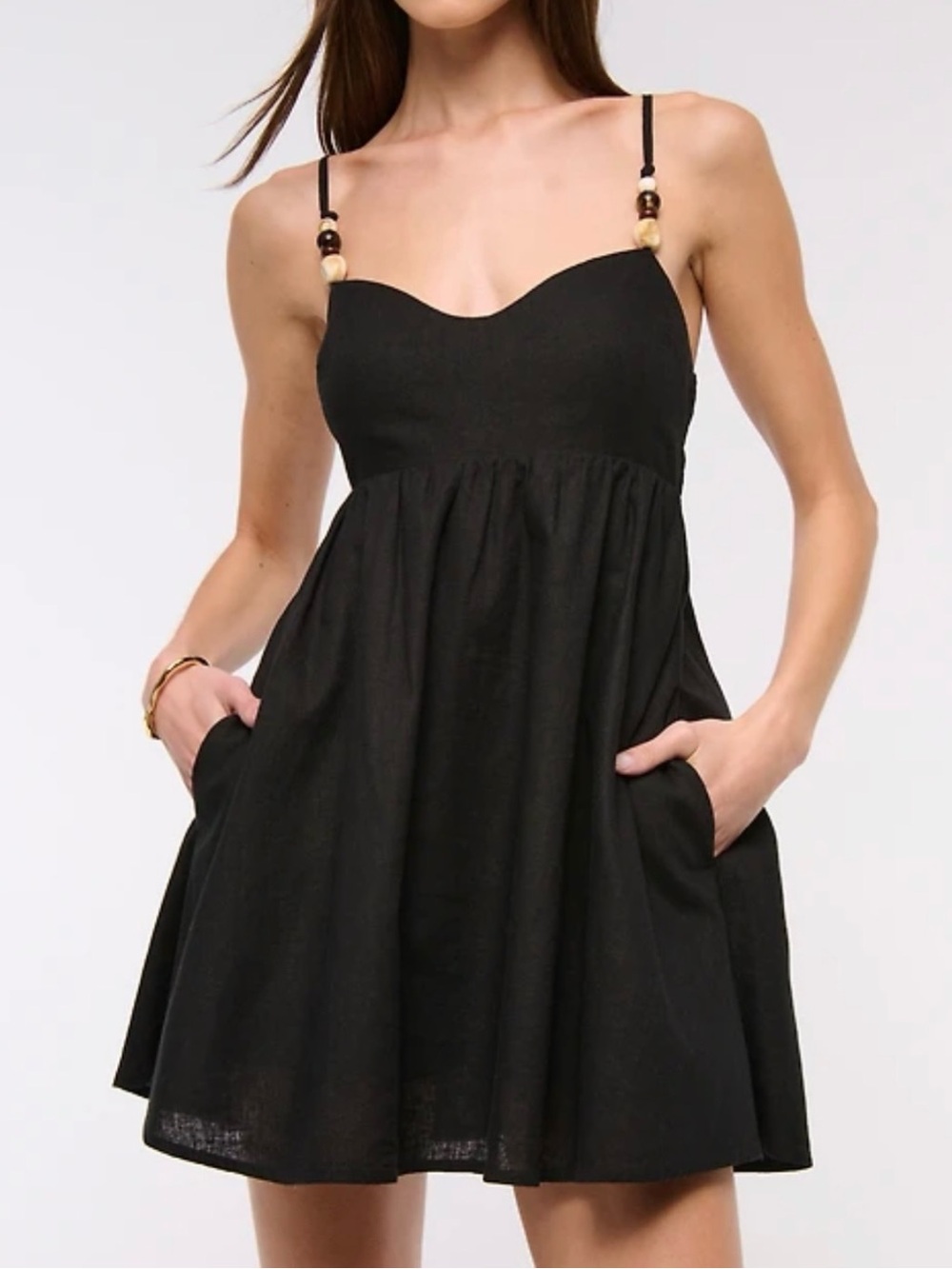 Abercrombie & Fitch Black Spaghetti Strap Mini Dress with Beaded Straps